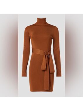 Toccin Sofia Racer Mini Dress, Elegant Long Sleeve Turtleneck